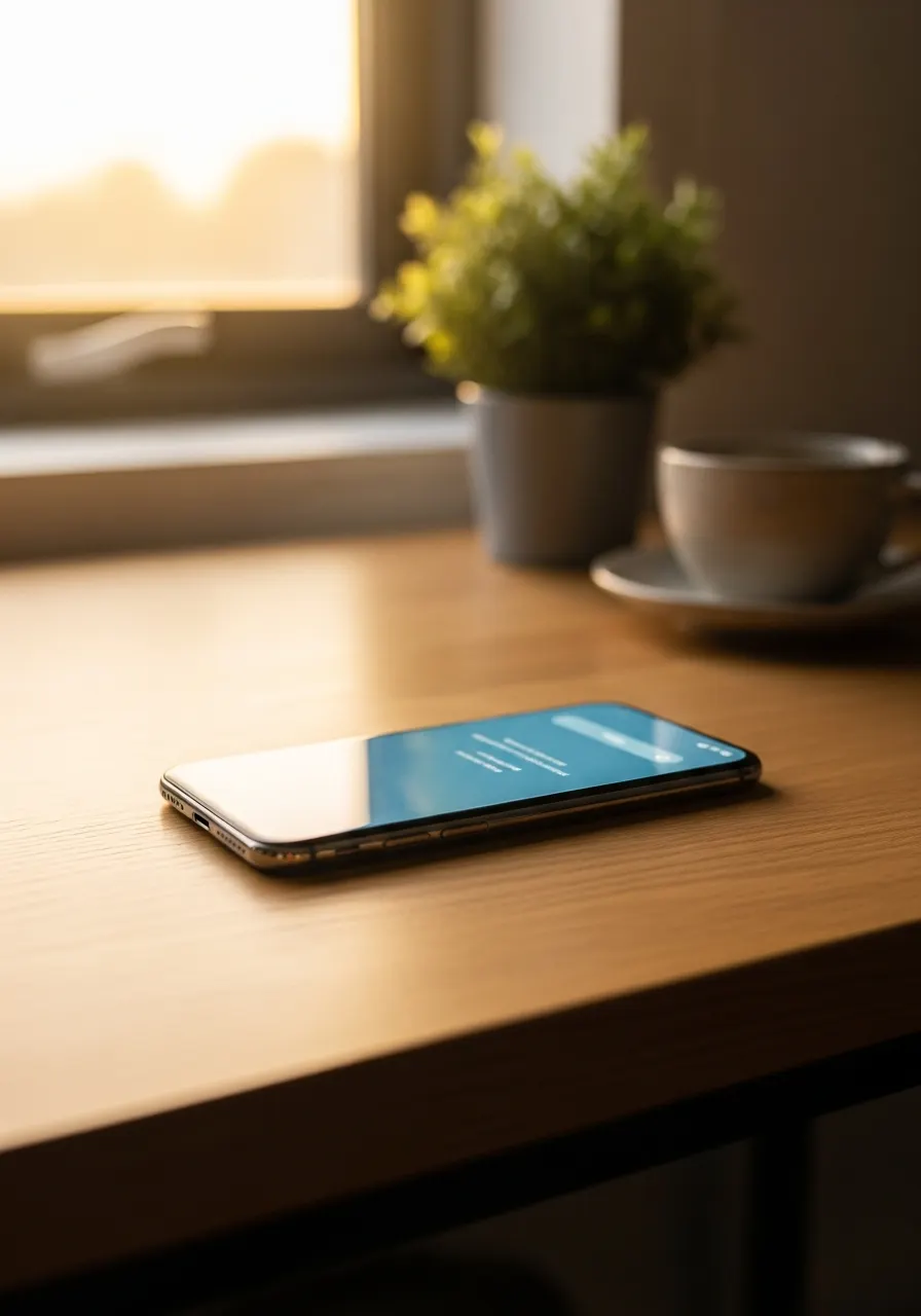 A phone and laptop on a sunlit desk, free of spam
