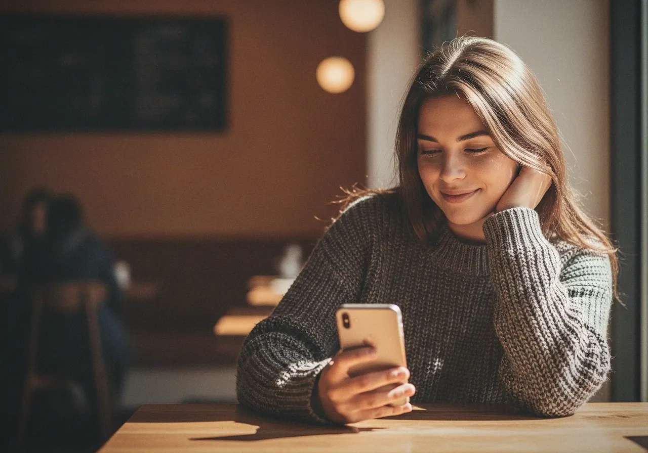 A relaxed person checking her phone, free of privacy worries