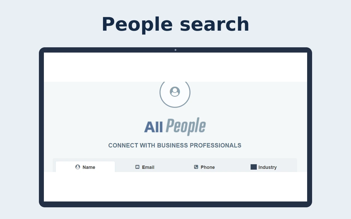 Genuine AllPeople directory logo and search categories, cropped above the tutorial arrow and framed as an editorial browser excerpt. Identifying input remains obscured.