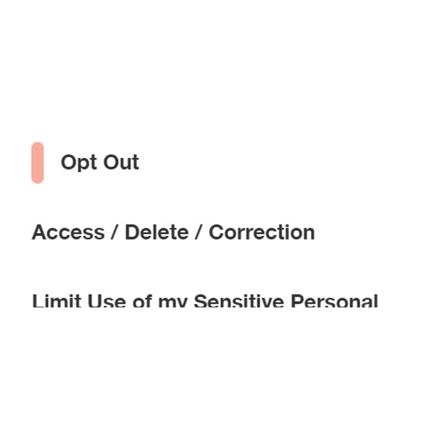 Close crop of the genuine Acxiom Opt Out and deletion choices in its privacy-rights instructions. No personal details or tutorial annotations are shown.