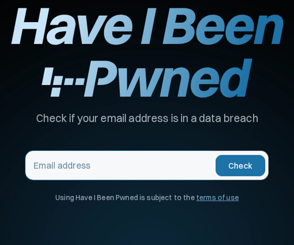 Close crop of the genuine Have I Been Pwned public heading. No lookup was performed.
