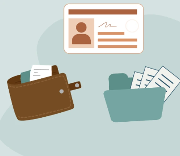 Close crop of the identity-document and wallet illustration in the genuine FTC IdentityTheft.gov recovery interface. No report was submitted.