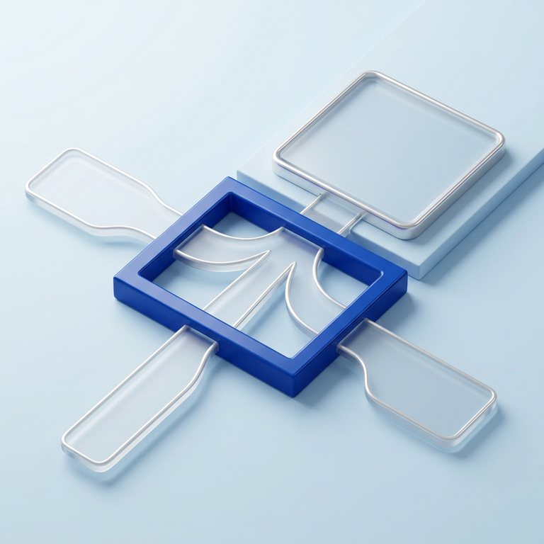 Original conceptual illustration: contact-detail strips and a matching frame, representing matching the record details. Not a broker screenshot.