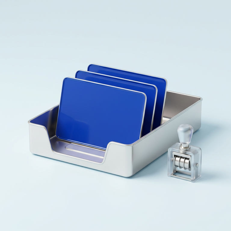 Original conceptual illustration: an inbox tray and date stamp, representing keeping the processing response. Not a broker screenshot.