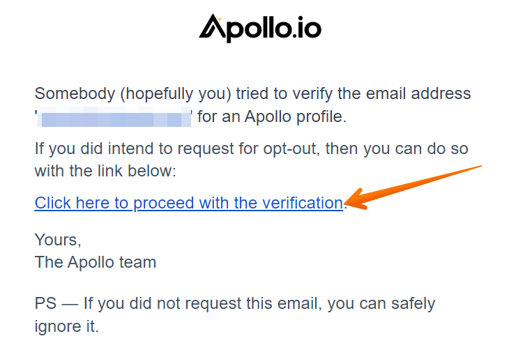 Historical verification message interface example for Apollo. Example identifying details are obscured where needed.