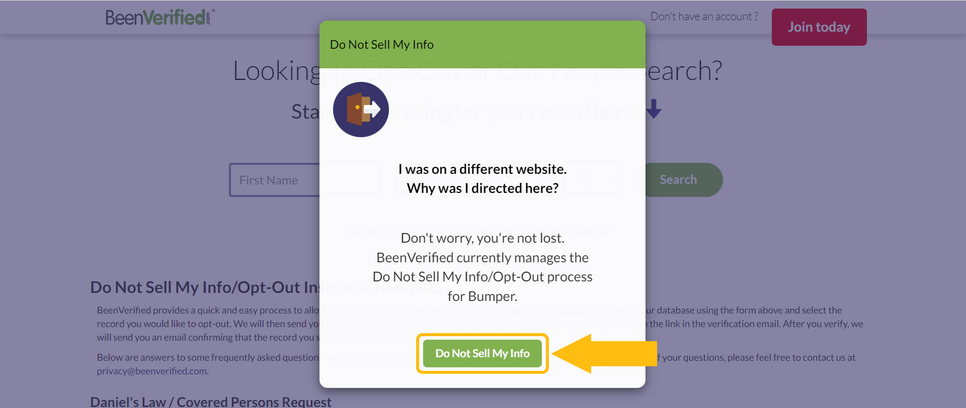 Historical processor redirect interface example for Bumper. Example identifying details are obscured where needed.
