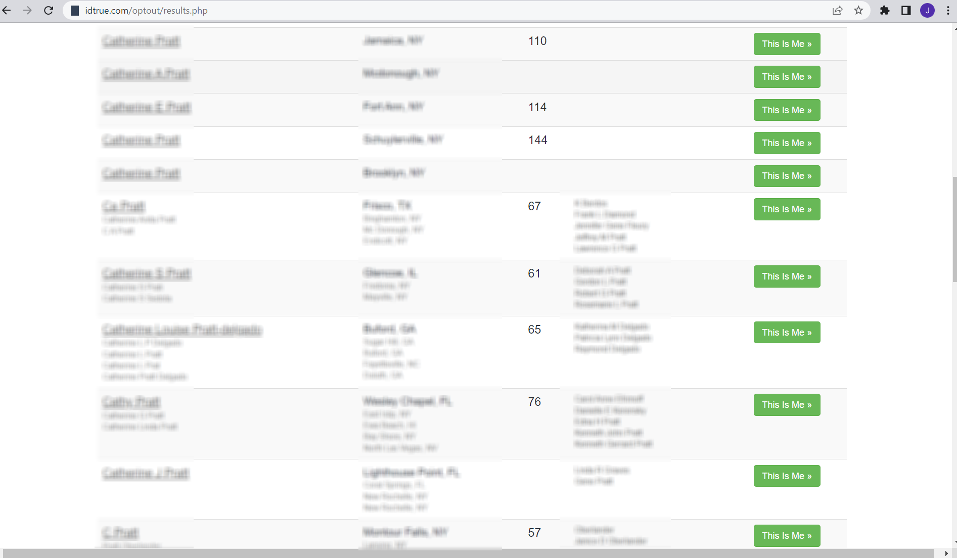 Historical Search for your record and click “this is me” interface example for IDTrue. Example identifying details are obscured where needed.