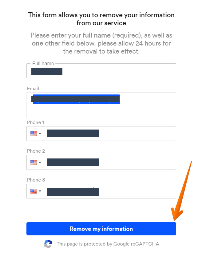 Historical contact-data request form interface example for Lusha. Example identifying details are obscured where needed.