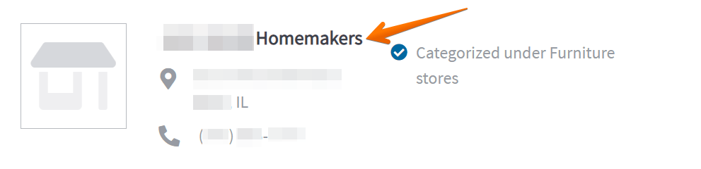 Historical business-listing search result interface example for Manta. Example identifying details are obscured where needed.