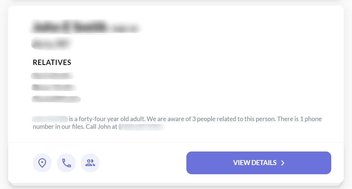 Historical Find your listing interface example for Nuwber. Example identifying details are obscured where needed.