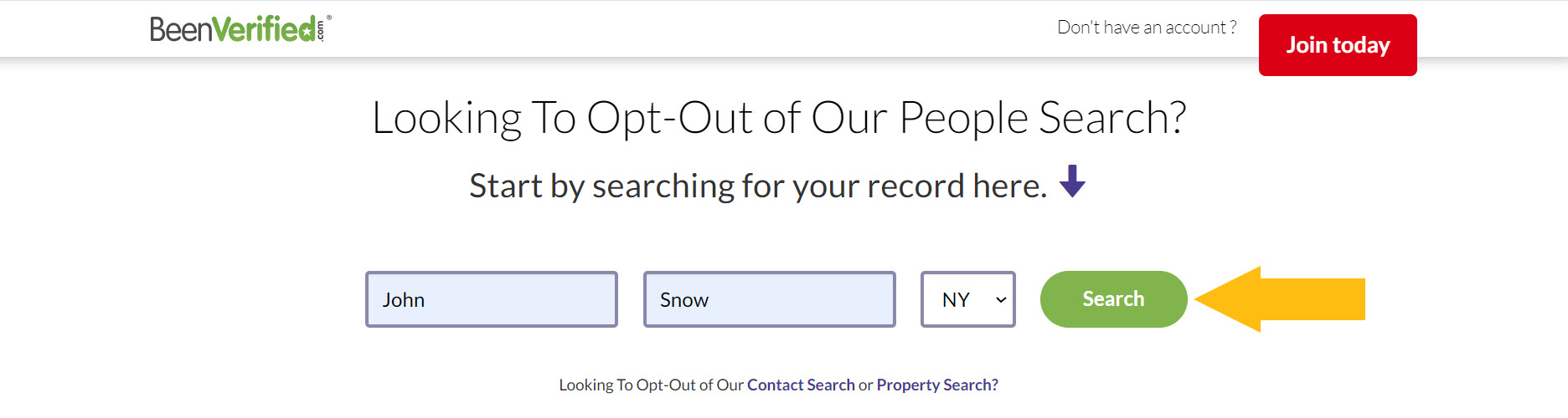 Historical BeenVerified shared processor search-in-form screen interface example for Ownerly. Example identifying details are obscured where needed.