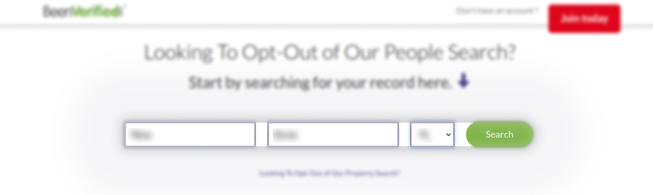 Historical record search fields interface example for PeopleLooker. Example identifying details are obscured where needed.