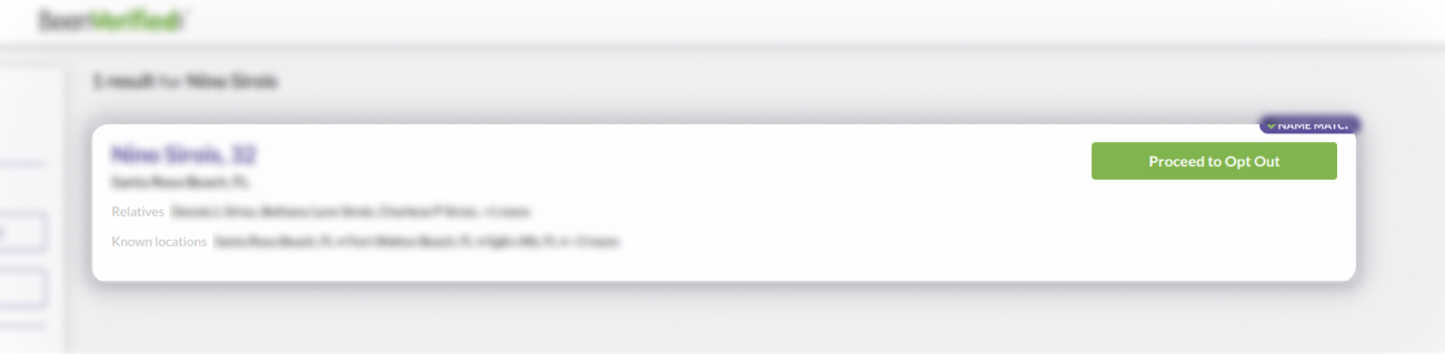 Historical matching-record selection interface example for PeopleLooker. Example identifying details are obscured where needed.