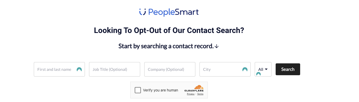 Historical contact-record search interface example for PeopleSmart. Example identifying details are obscured where needed.