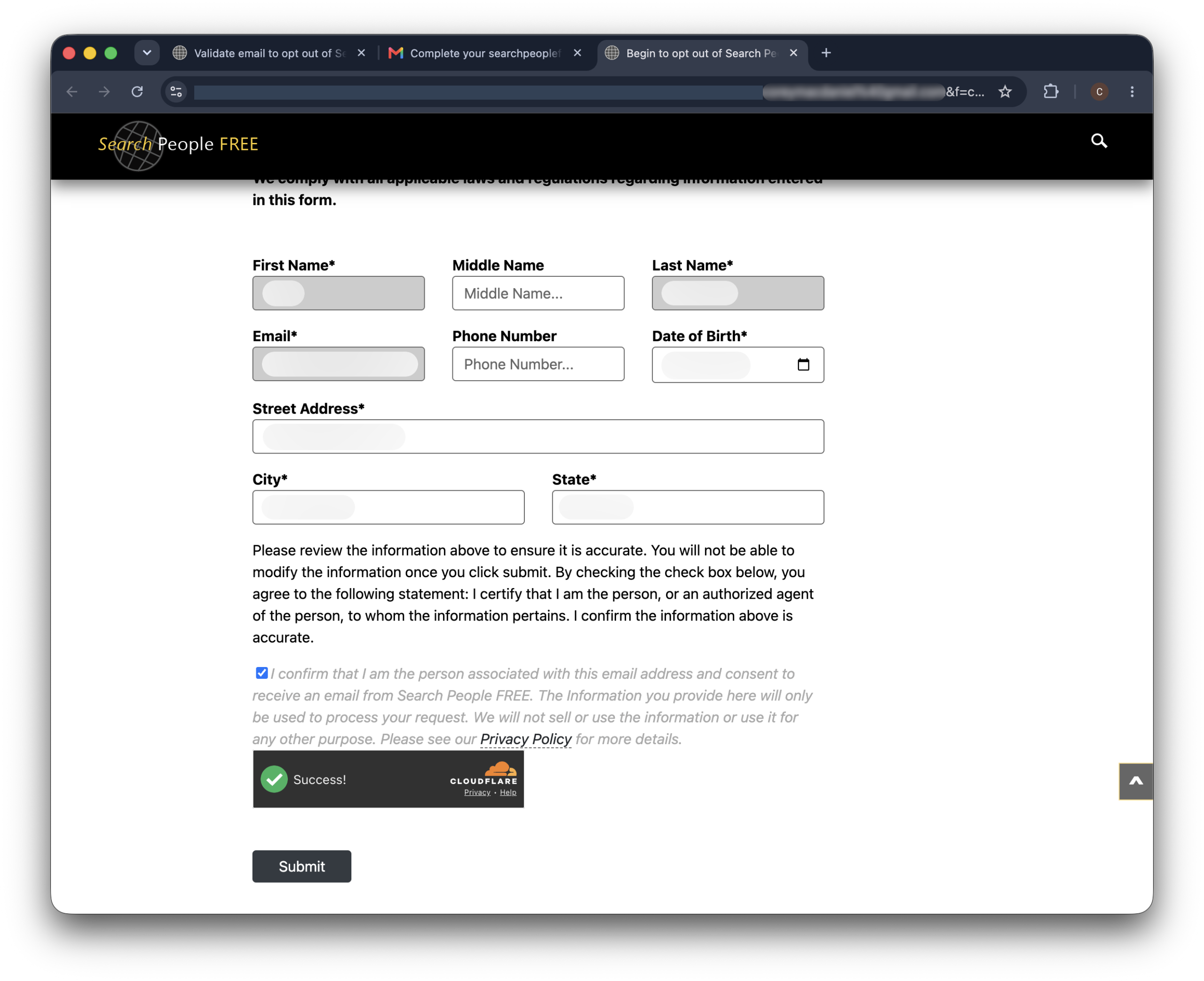 Historical record search form interface example for SearchPeopleFREE. Example identifying details are obscured where needed.