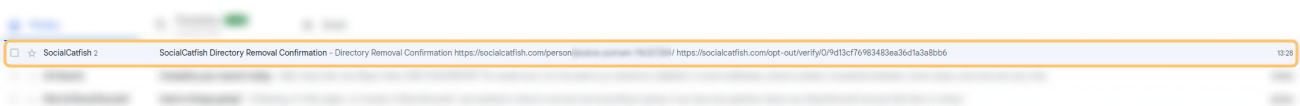Historical Check your inbox interface example for Social Catfish. Example identifying details are obscured where needed.