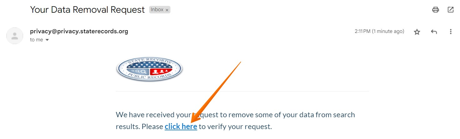 Historical verification message interface example for StateRecords. Example identifying details are obscured where needed.