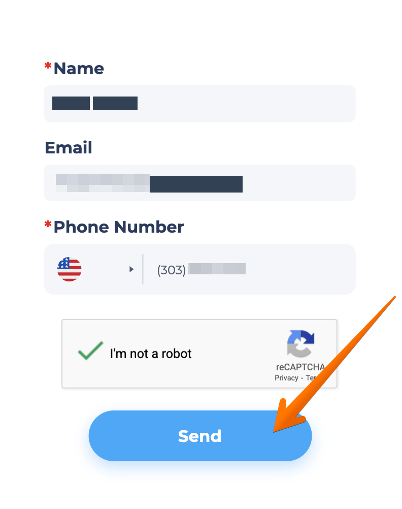 Historical number and contact opt-out form interface example for Sync.me. Example identifying details are obscured where needed.