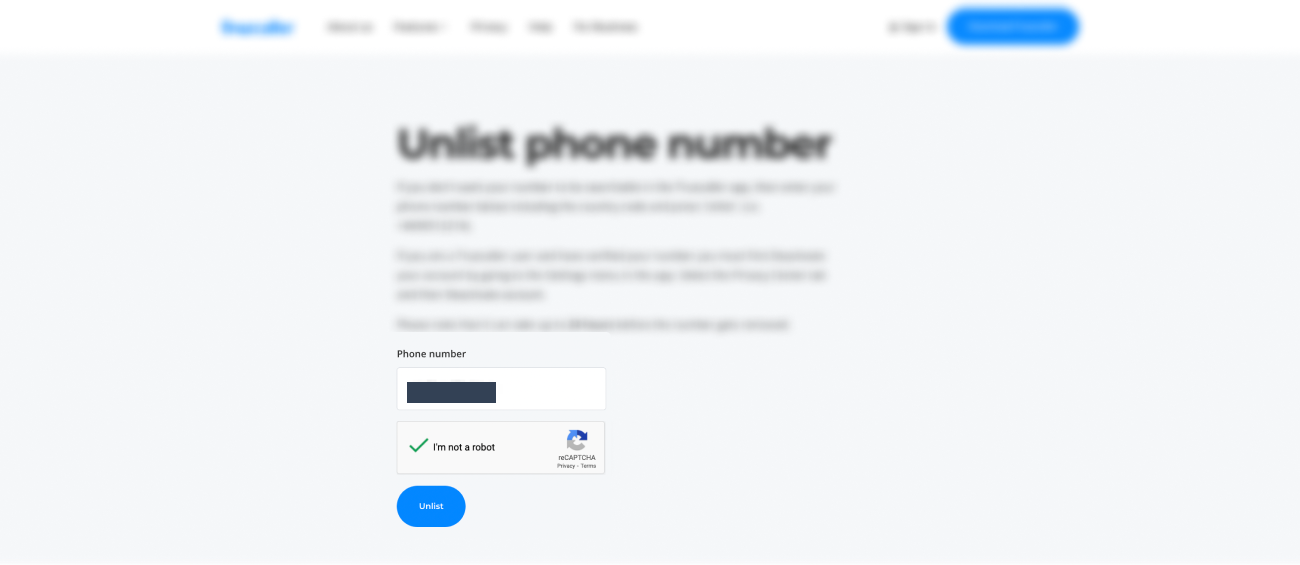 Historical number entry and human check interface example for Truecaller. Example identifying details are obscured where needed.