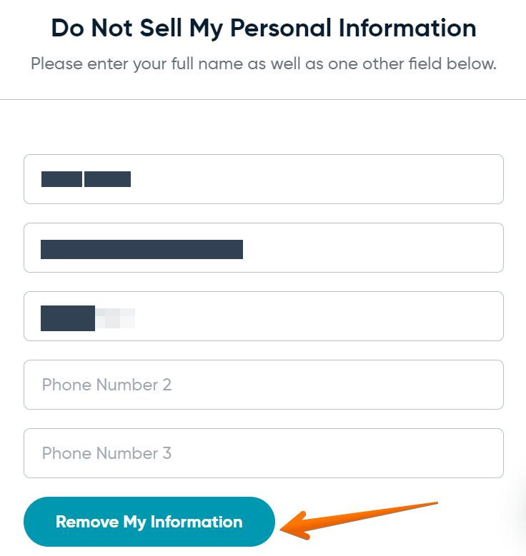 Historical contact-information privacy form interface example for UpLead. Example identifying details are obscured where needed.