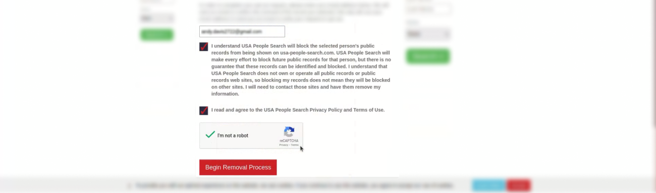 Historical Fill in your info at https://www.usa-people-search.com/manage interface example for USA People Search. Example identifying details are obscured where needed.