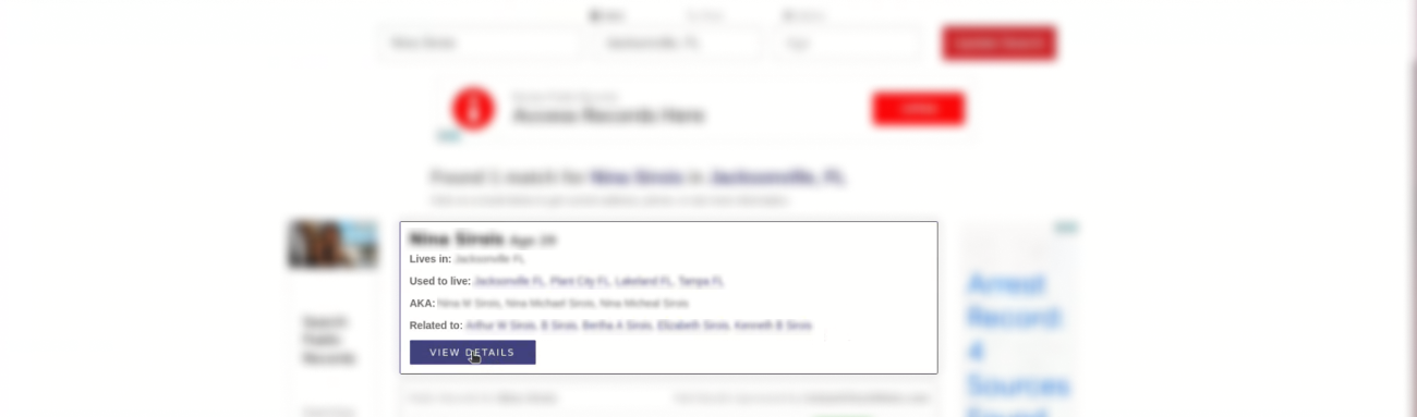 Historical Select your listing in the search results and click “view details .” interface example for USA People Search. Example identifying details are obscured where needed.