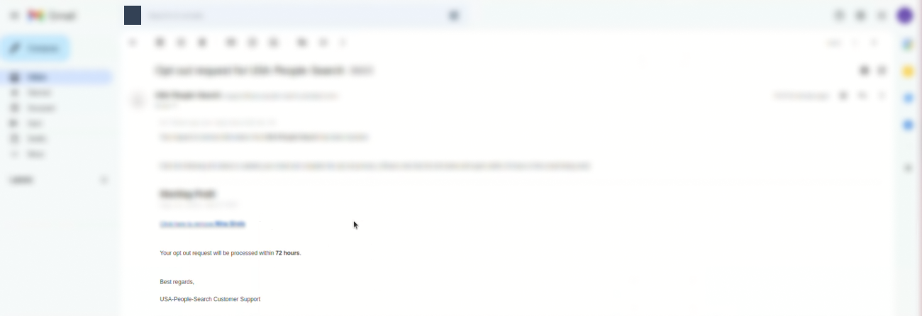 Historical Wait for the confirmation email and click the confirmation link interface example for USA People Search. Example identifying details are obscured where needed.