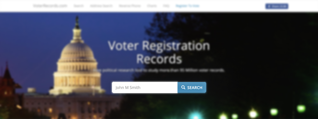 Historical Look up your record at https://voterrecords.com/ interface example for VoterRecords. Example identifying details are obscured where needed.
