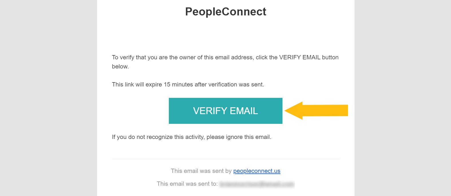Historical PeopleConnect email-verification message interface example for ZabaSearch. Example identifying details are obscured where needed.