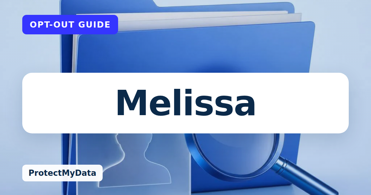 Melissa opt-out guide, with the broker name prominently labelled on original ProtectMyData artwork.