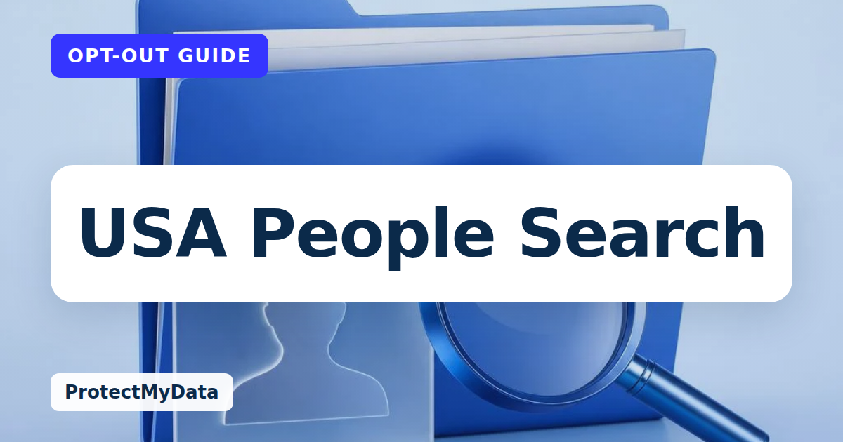 USA People Search opt-out guide, with the broker name prominently labelled on original ProtectMyData artwork.