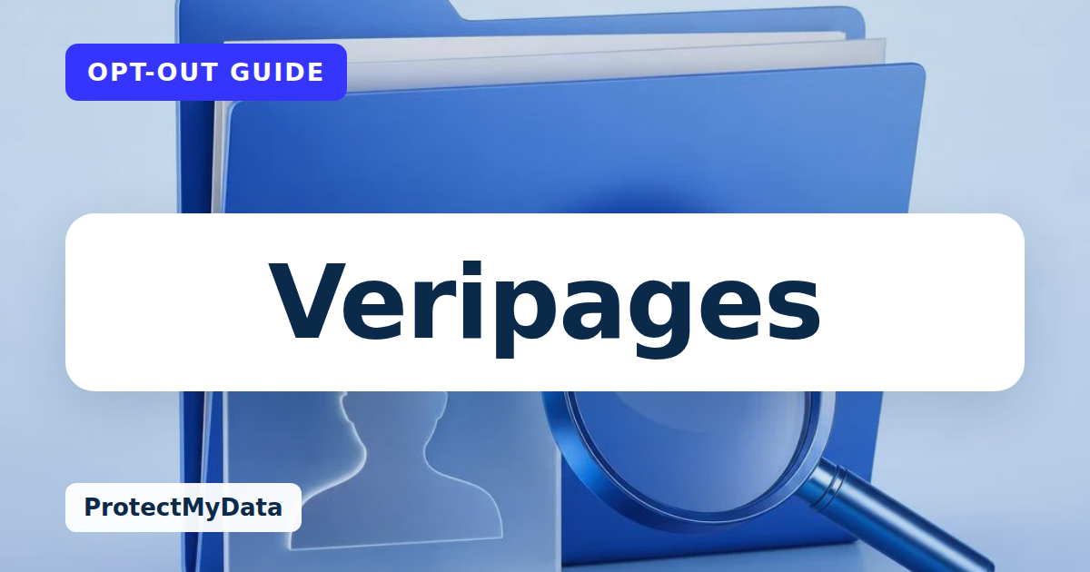 Veripages opt-out guide, with the broker name prominently labelled on original ProtectMyData artwork.