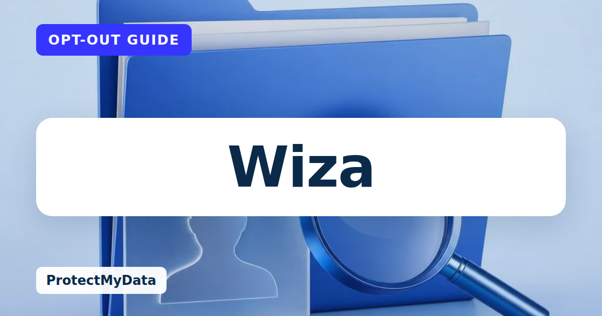 Wiza opt-out guide, with the broker name prominently labelled on original ProtectMyData artwork.