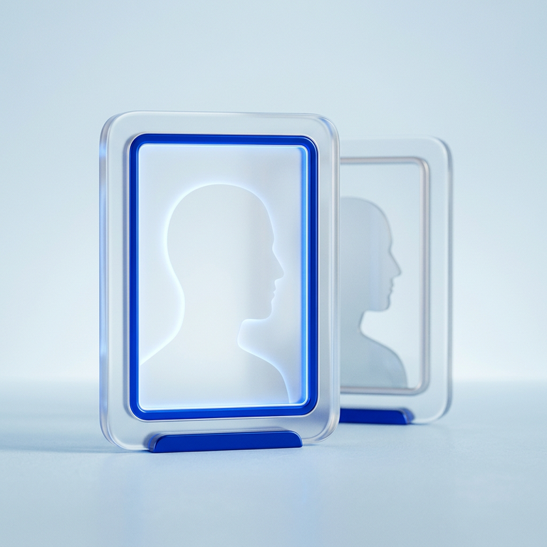 Original conceptual illustration: two profile cards with one highlighted, representing identifying the matching record. Not a broker screenshot.