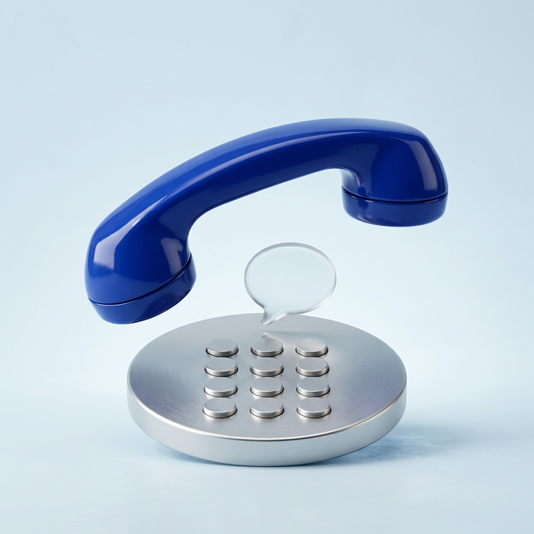 Original conceptual illustration: a telephone receiver and keypad, representing the published phone alternative. Not a broker screenshot.