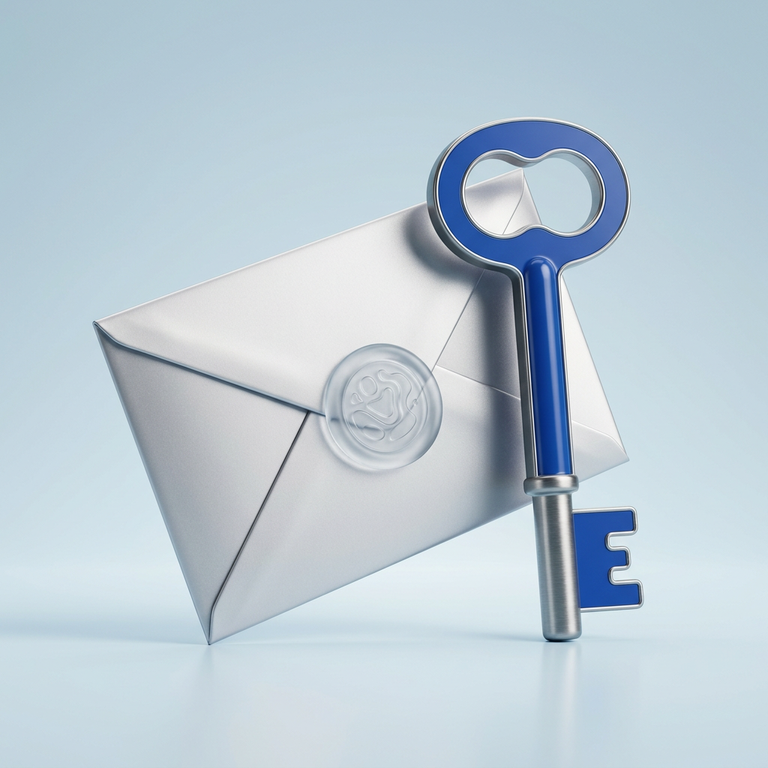 Original conceptual illustration: a mail envelope and key, representing accessing the emailed form. Not a broker screenshot.