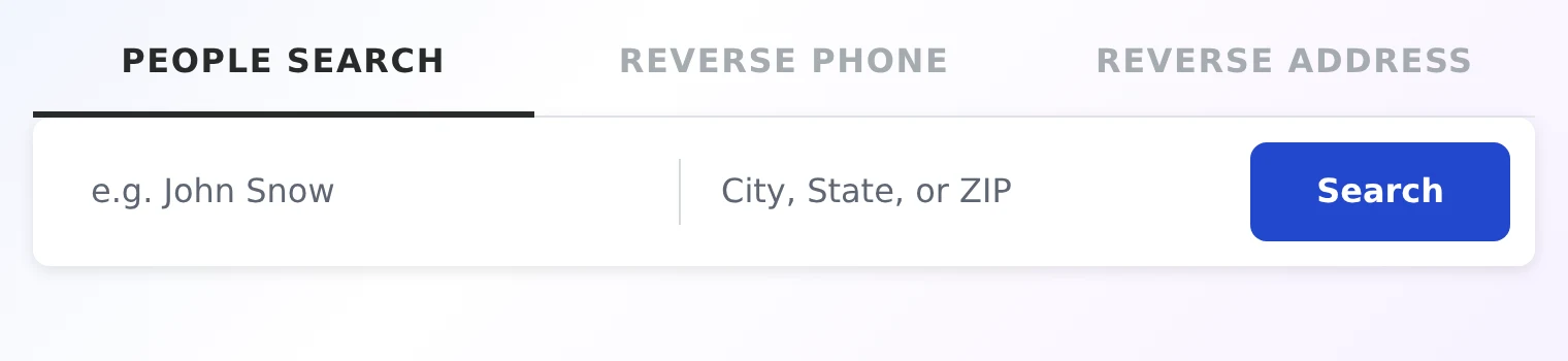 Whitepages' People Search showing the blank name and city, state or ZIP fields beside the Search button.